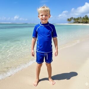 𝅺LAND’S End Rash Guard Swim Top in Vibrant Blue, Youth Boy’s 10/12